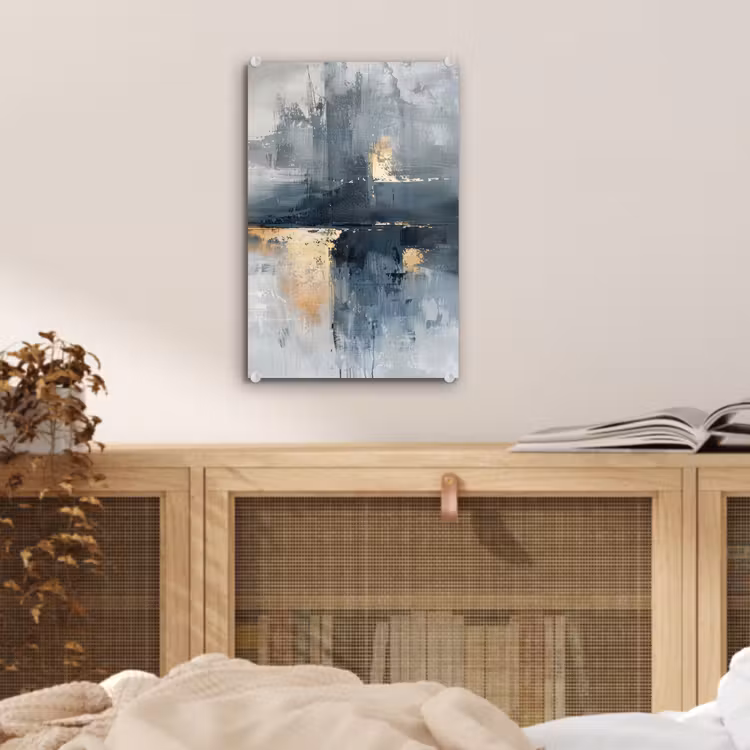 Glas schilderij - Kunst - Grijs - Goud - Abstract — 5