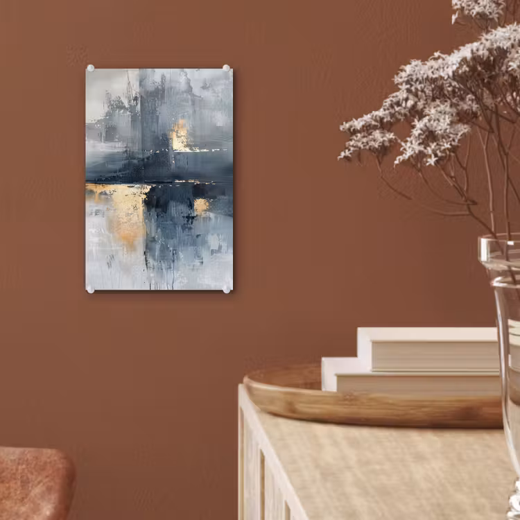 Glas schilderij - Kunst - Grijs - Goud - Abstract — 6