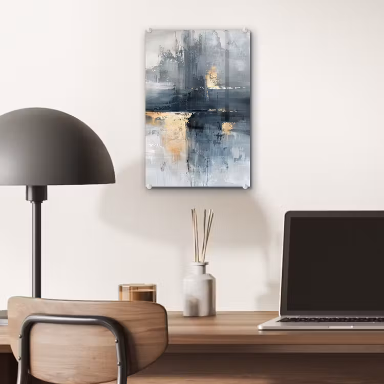 Glas schilderij - Kunst - Grijs - Goud - Abstract — 7