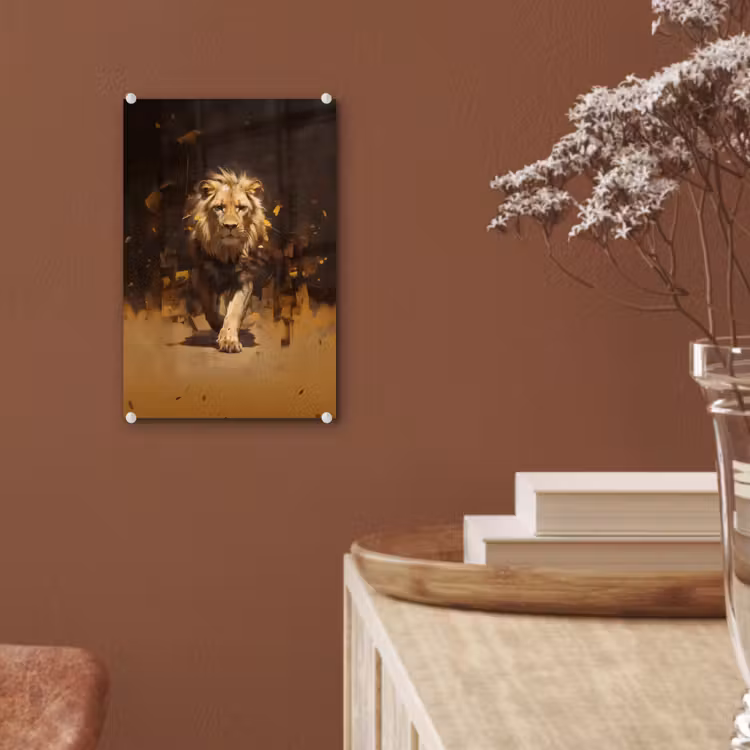 Glas schilderij - Leeuw - Geschilderd - Abstract - Goud — 6