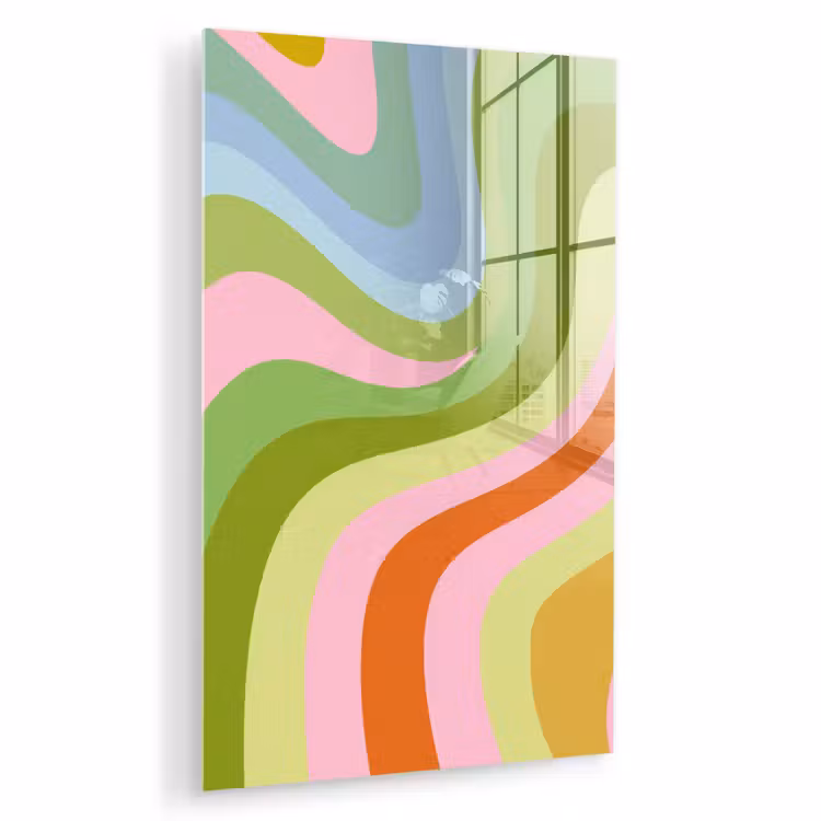 Glas schilderij - Lijnen - Pasteltinten - Golvend — 1