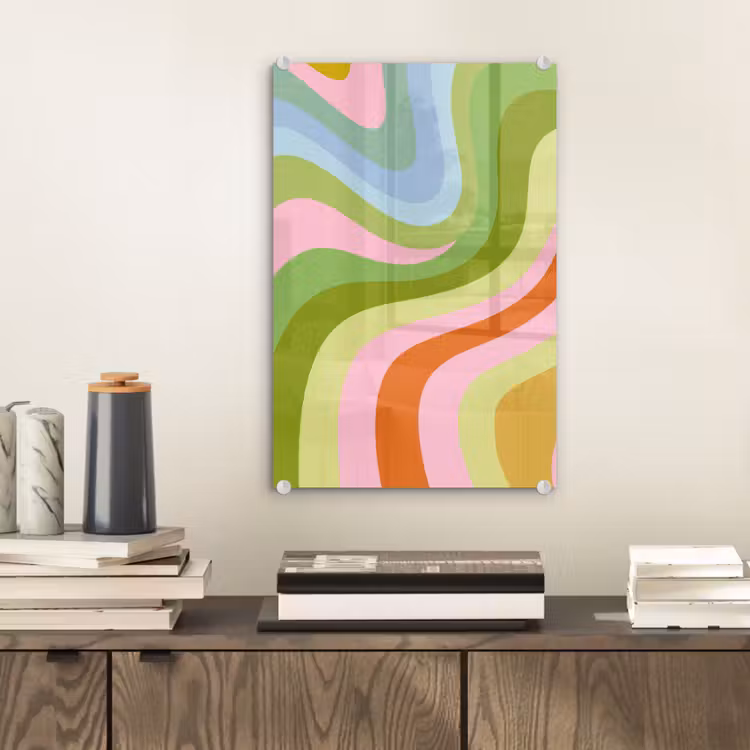 Glas schilderij - Lijnen - Pasteltinten - Golvend — 2