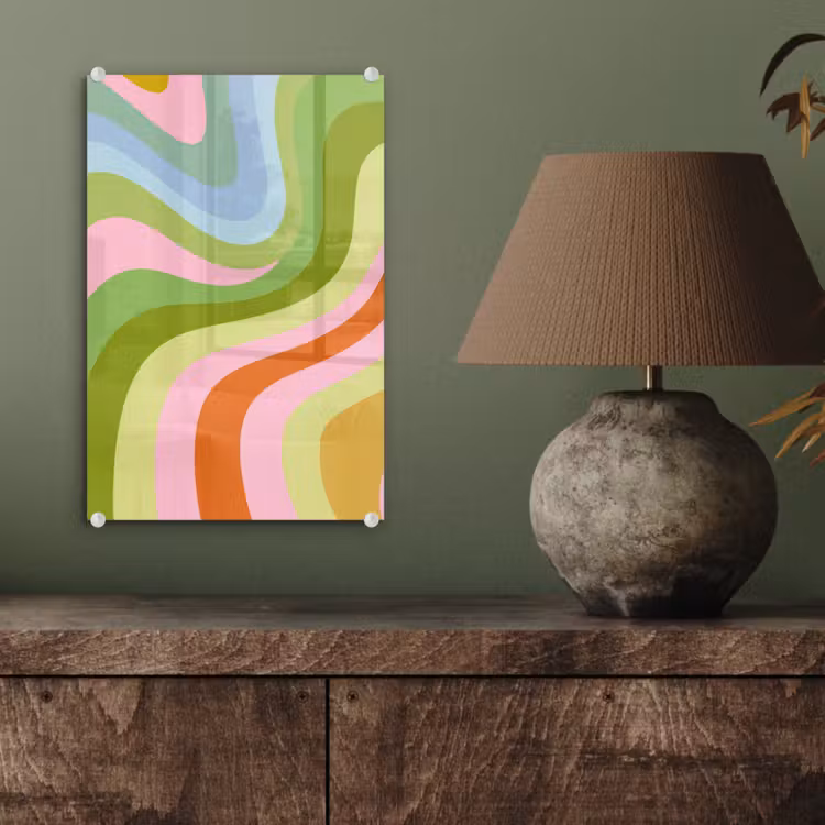 Glas schilderij - Lijnen - Pasteltinten - Golvend — 4