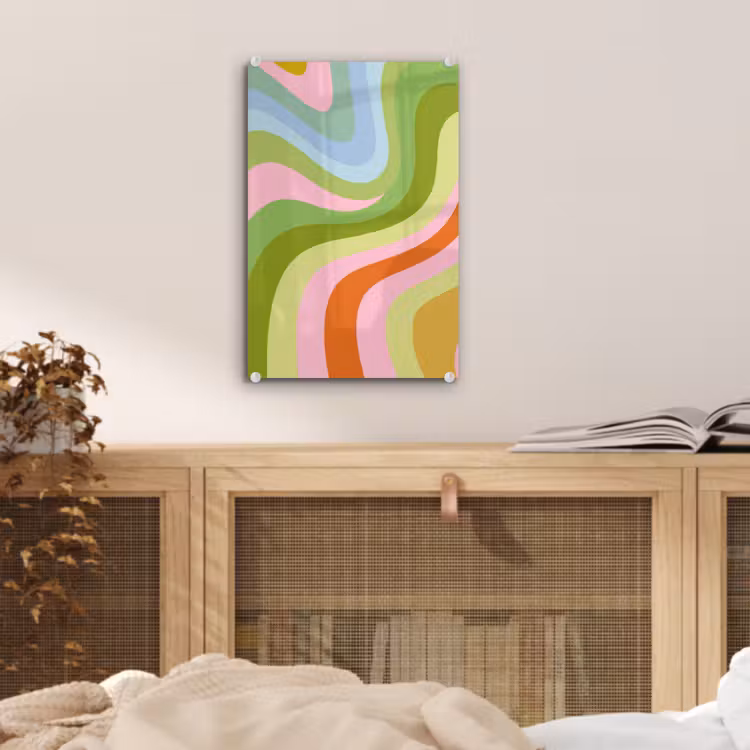 Glas schilderij - Lijnen - Pasteltinten - Golvend — 5