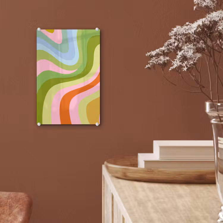Glas schilderij - Lijnen - Pasteltinten - Golvend — 6