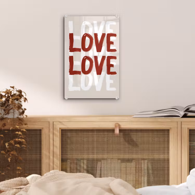 Glas schilderij - Love - Rood - Tekst — 5