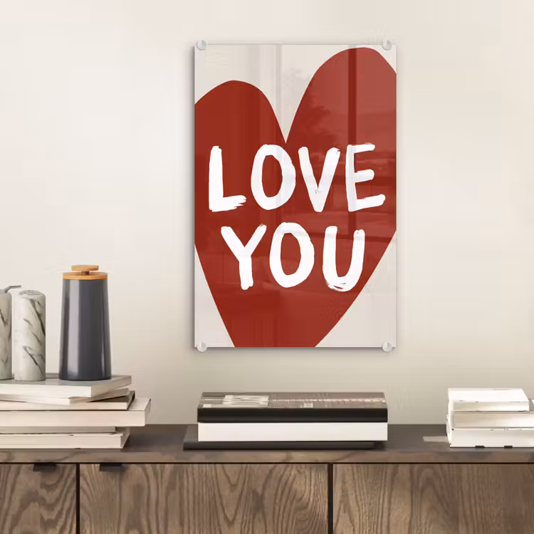 Glas schilderij - Loveyou - Hart - Rood — 2