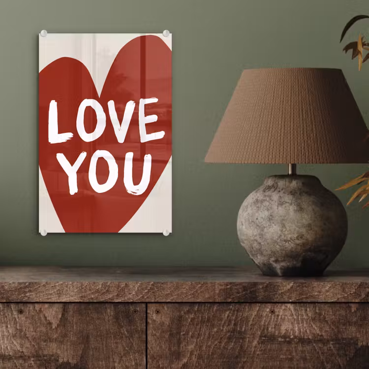 Glas schilderij - Loveyou - Hart - Rood — 4