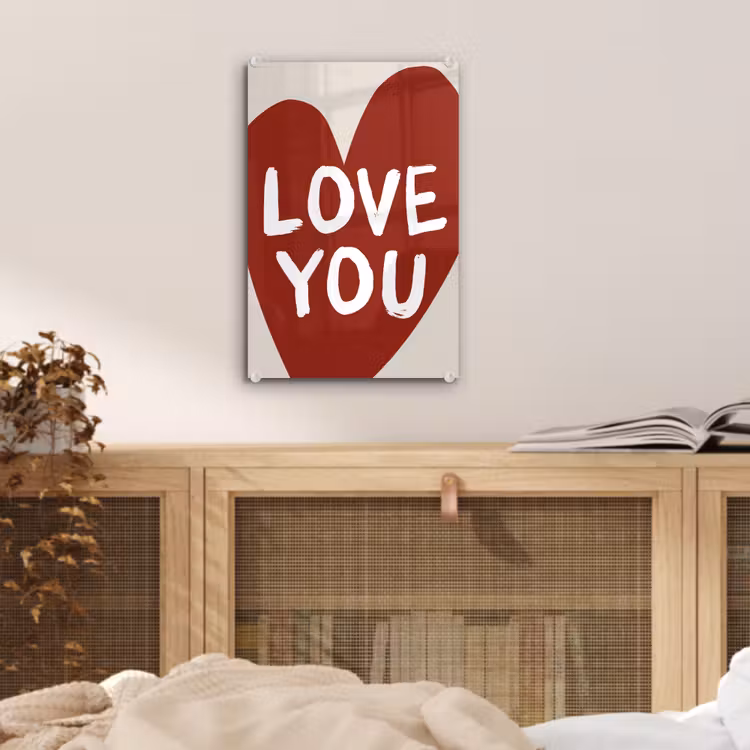 Glas schilderij - Loveyou - Hart - Rood — 5