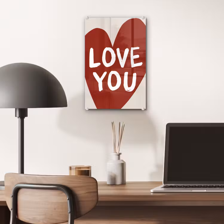 Glas schilderij - Loveyou - Hart - Rood — 7