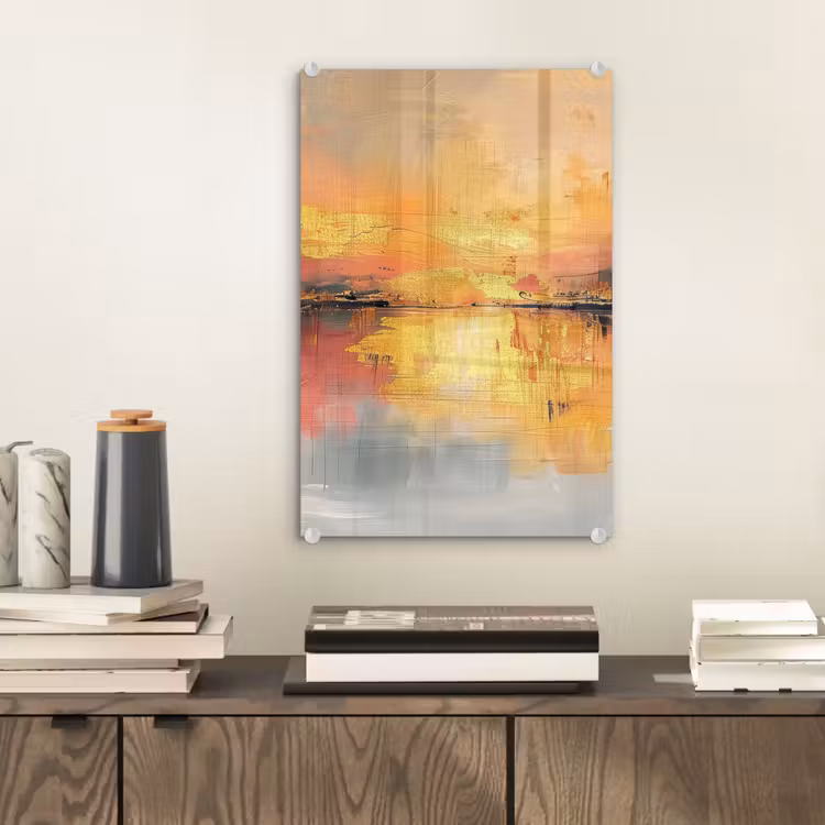 Glas schilderij - Modern - Abstract - Goud - Roze — 2