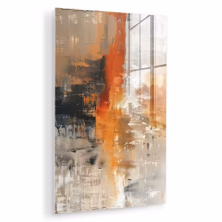 Glas schilderij - Moderne kunst - Abstract - Goud - Grijs — 1
