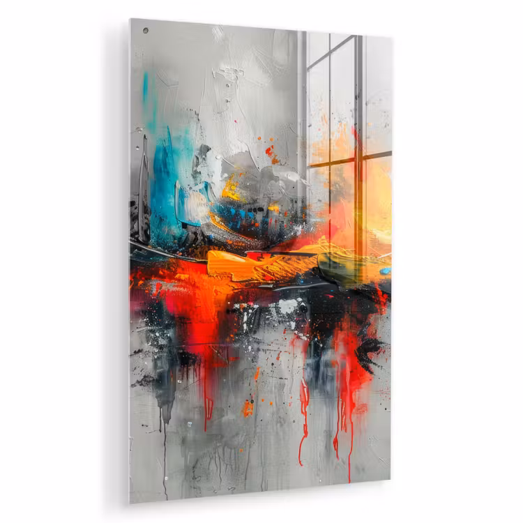 Glas schilderij - Moderne kunst - Oranje - Grijs - Abstract — 1