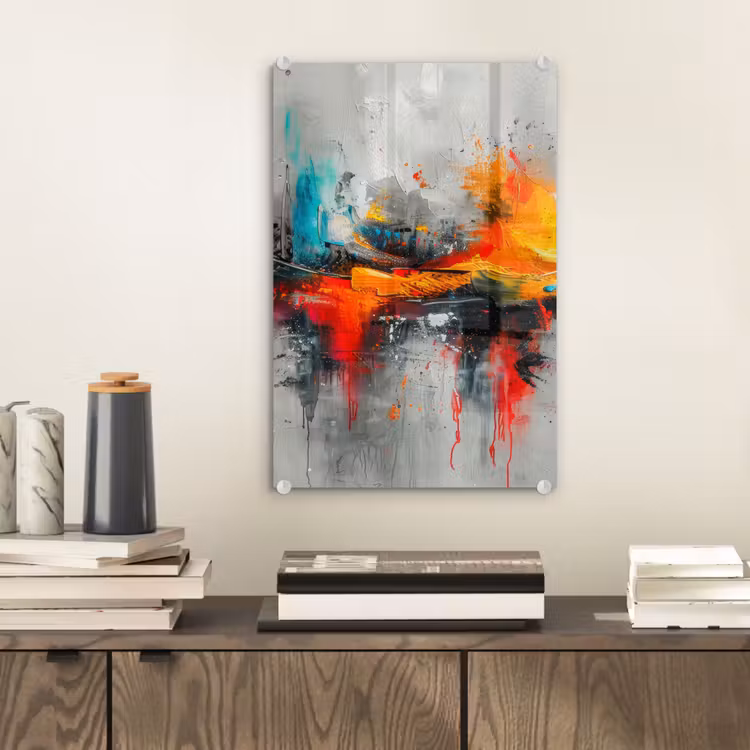 Glas schilderij - Moderne kunst - Oranje - Grijs - Abstract — 2