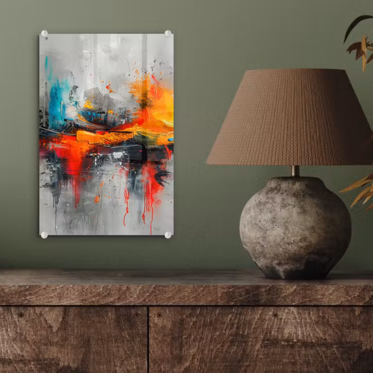 Glas schilderij - Moderne kunst - Oranje - Grijs - Abstract — 4