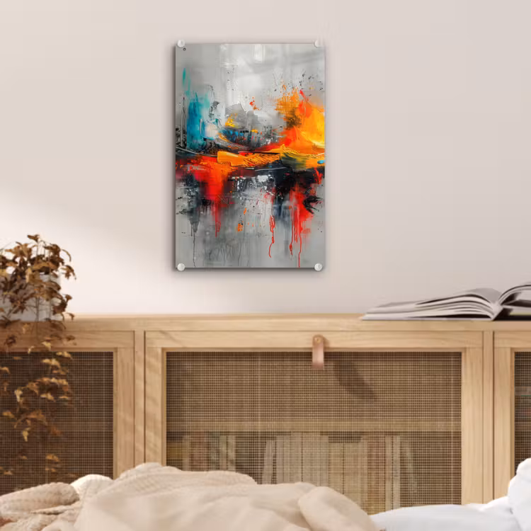 Glas schilderij - Moderne kunst - Oranje - Grijs - Abstract — 5
