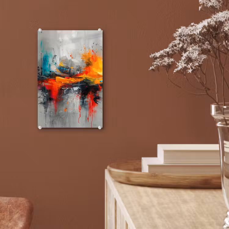 Glas schilderij - Moderne kunst - Oranje - Grijs - Abstract — 6