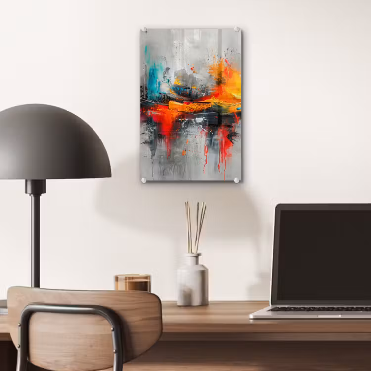 Glas schilderij - Moderne kunst - Oranje - Grijs - Abstract — 7