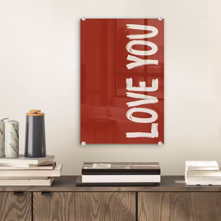 Glas schilderij - Schuin - Loveyou - Rood — 2
