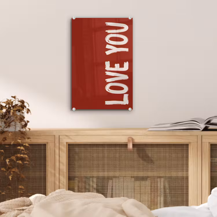 Glas schilderij - Schuin - Loveyou - Rood — 5