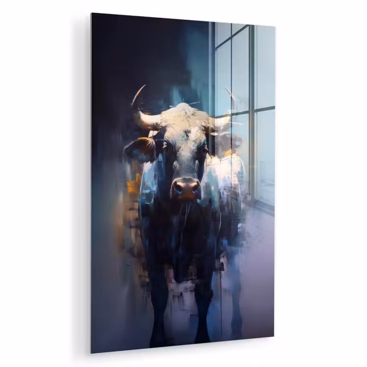 Glas schilderij - Stier - Zwart - Abstract - Horens — 1