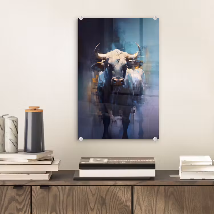 Glas schilderij - Stier - Zwart - Abstract - Horens — 2