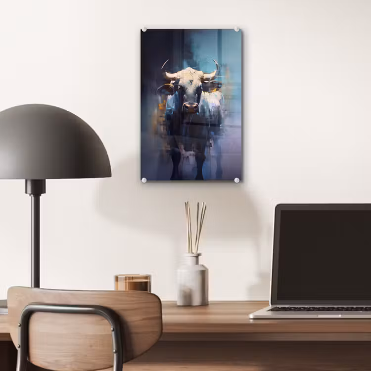 Glas schilderij - Stier - Zwart - Abstract - Horens — 7