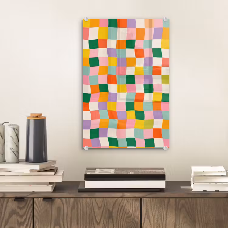 Glas schilderij - Vierkanten - Kleurrijk - Golvend — 2