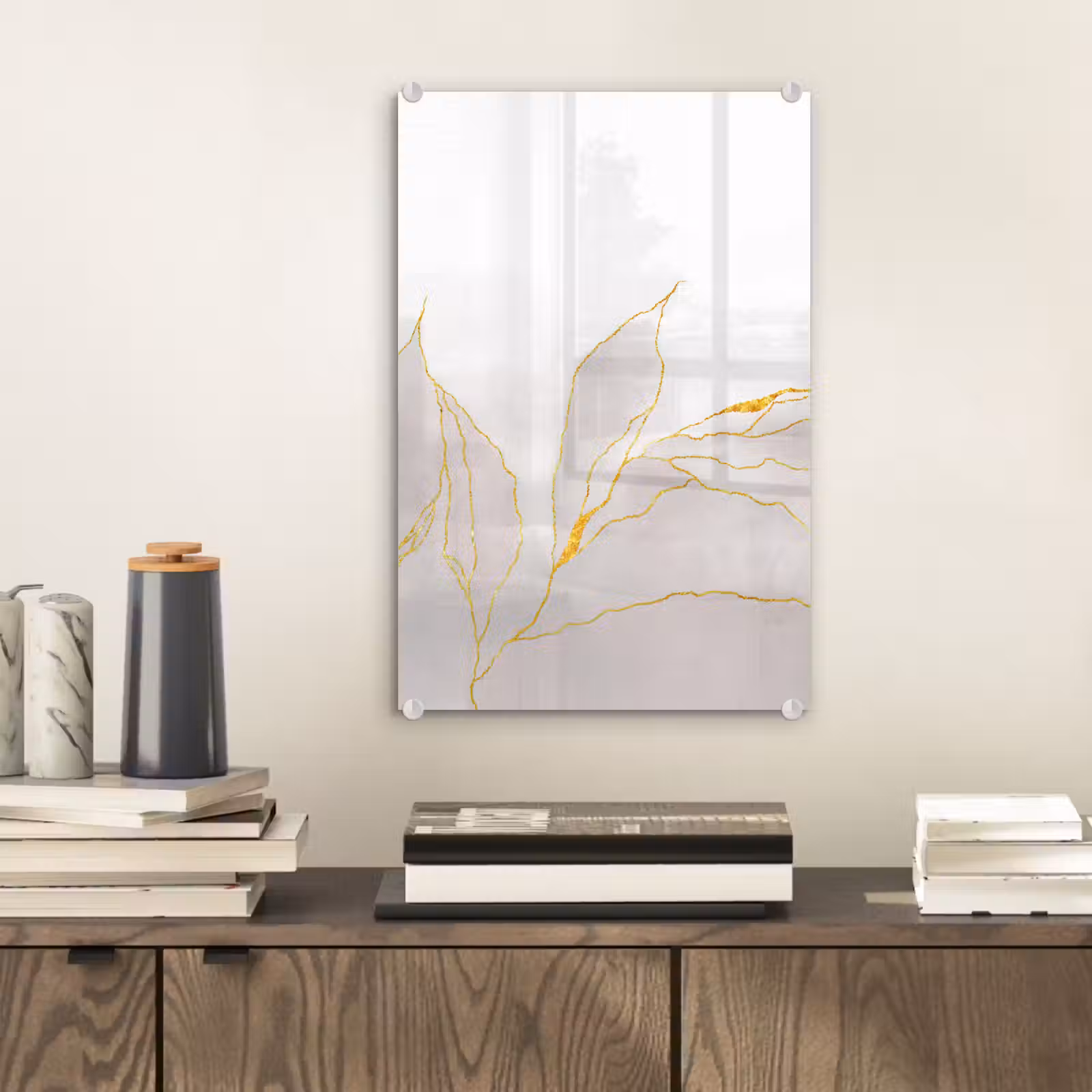Glas schilderij - Marmerlook - Grijs - Goud - Chic - Marmer — 1