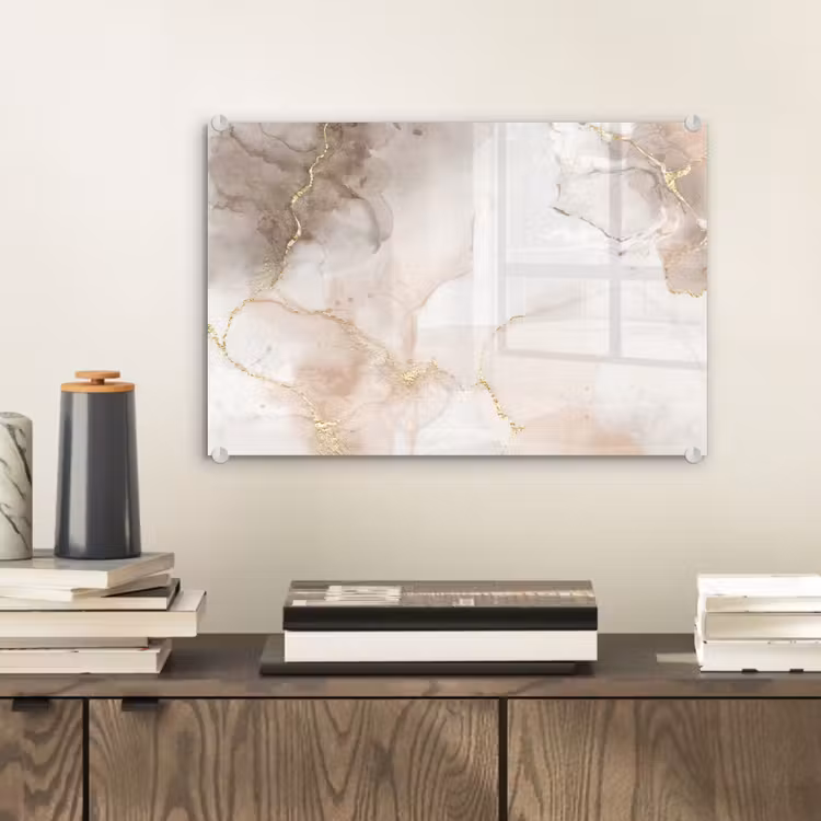 Glas schilderij - Marmer - Bruin - Gouden — 1