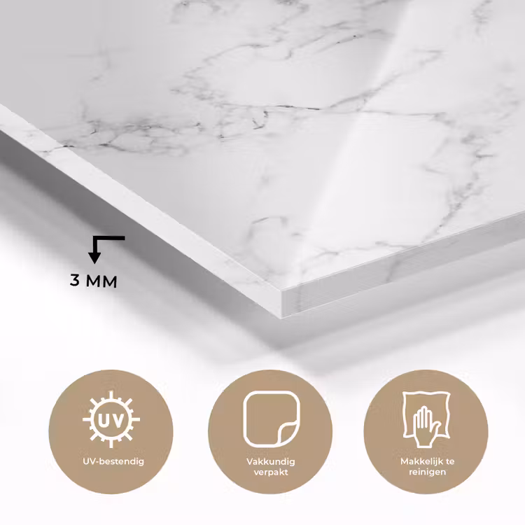 Glas schilderij - Marmer - Wit - Grijs - Luxe - Marmerlook - Structuur — 3