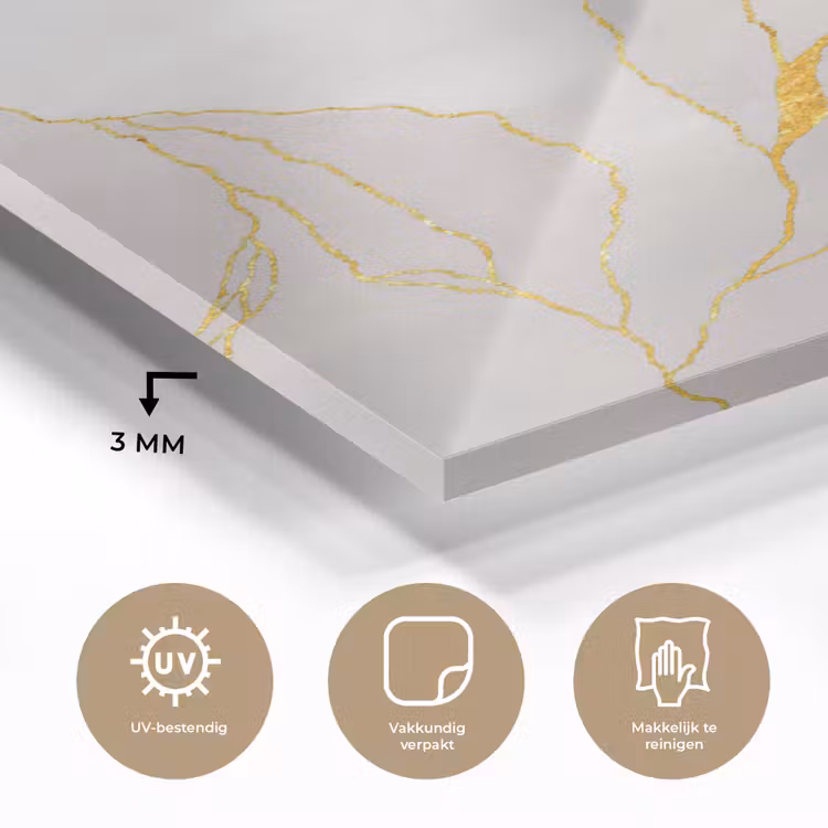 Glas schilderij - Marmerlook - Grijs - Goud - Chic - Marmer — 2