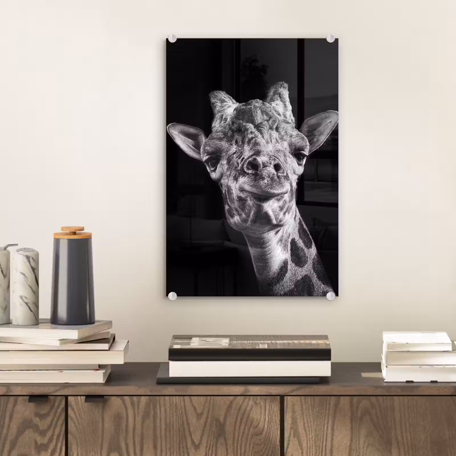 Glas schilderij - Giraffe - Dier - Zwart - Wit — 1