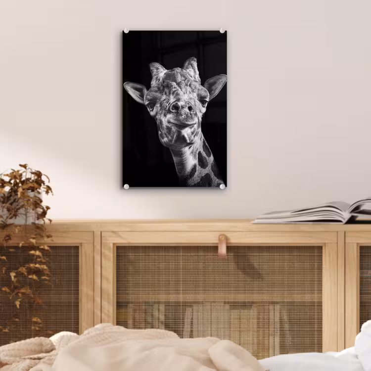 Glas schilderij - Giraffe - Dier - Zwart - Wit — 4