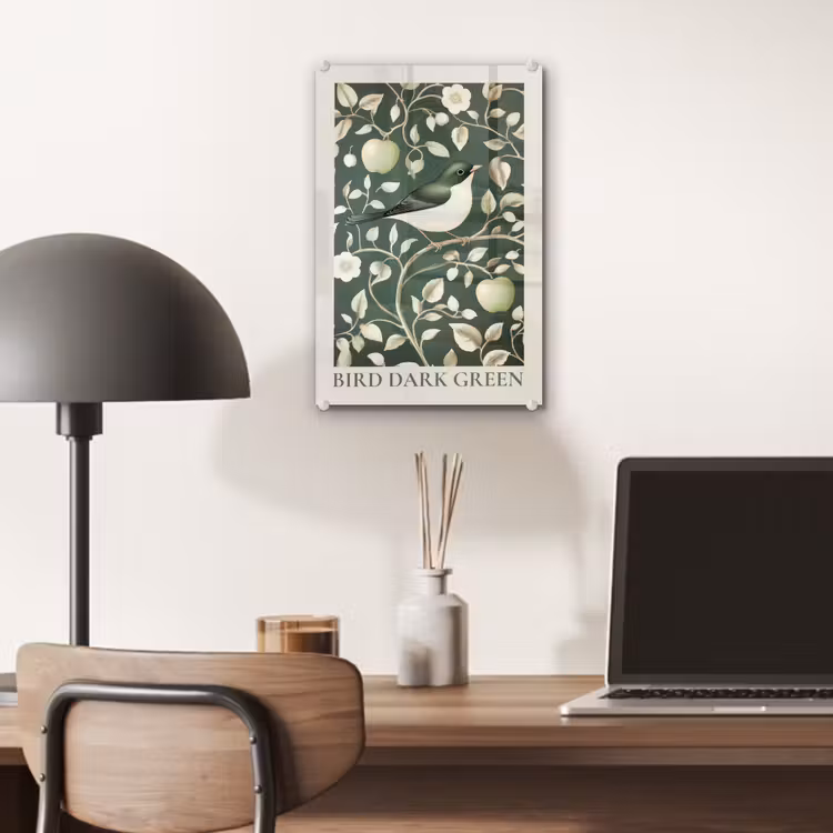 Glas schilderij - Groen - Vogel - Bloemen — 7