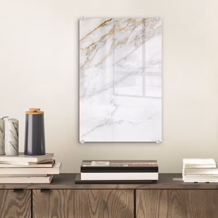 Glas schilderij - Marmer - Steen - Wit - Goud - Marmerlook - Steen - Luxe — 1
