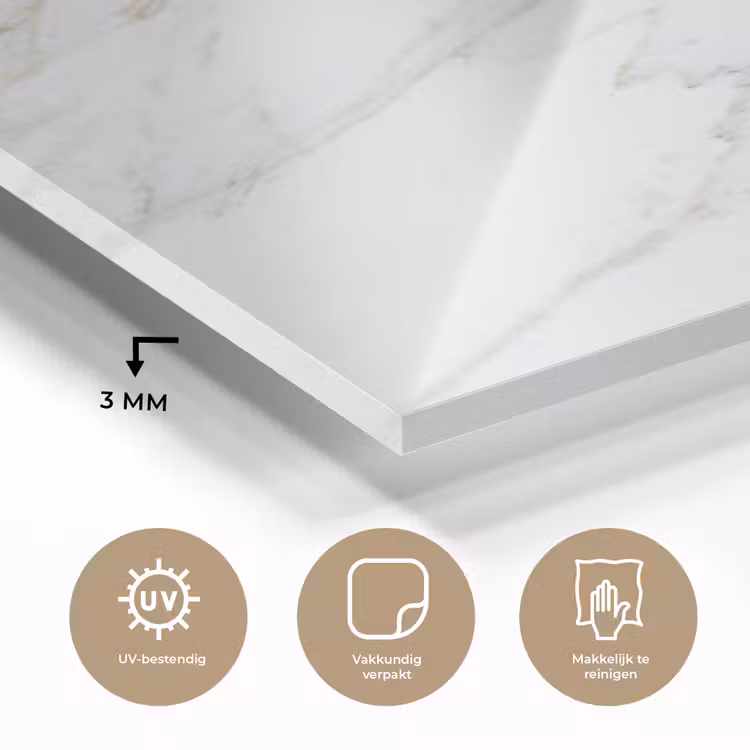 Glas schilderij - Marmer - Steen - Wit - Goud - Marmerlook - Steen - Luxe — 2