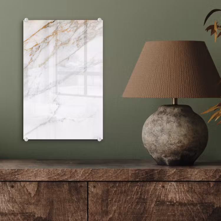 Glas schilderij - Marmer - Steen - Wit - Goud - Marmerlook - Steen - Luxe — 3
