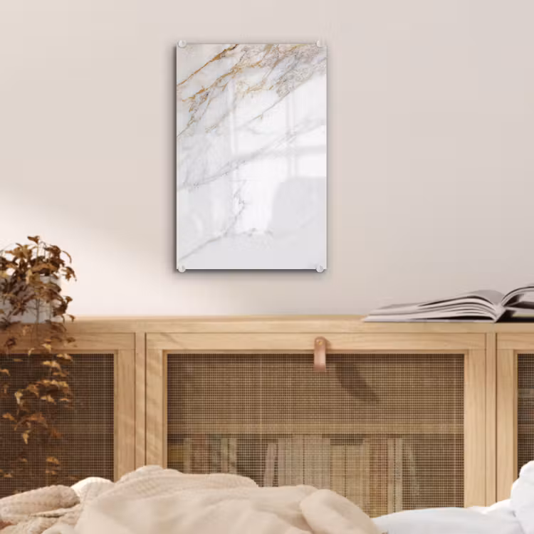 Glas schilderij - Marmer - Steen - Wit - Goud - Marmerlook - Steen - Luxe — 4