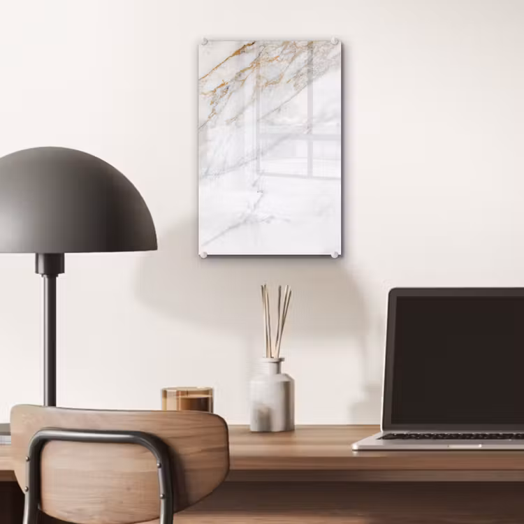 Glas schilderij - Marmer - Steen - Wit - Goud - Marmerlook - Steen - Luxe — 6