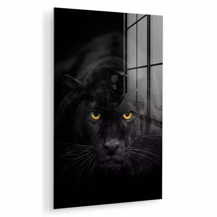 Glas schilderij - Panter - Dieren - Zwart - Ogen — 1