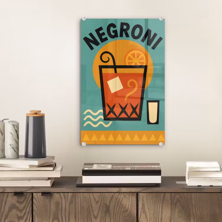 Glas schilderij - Cocktail - Negroni - Art - Sinaasappel — 2
