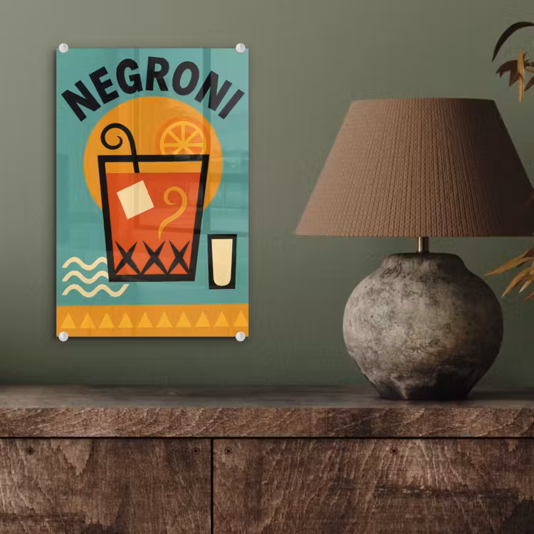 Glas schilderij - Cocktail - Negroni - Art - Sinaasappel — 4
