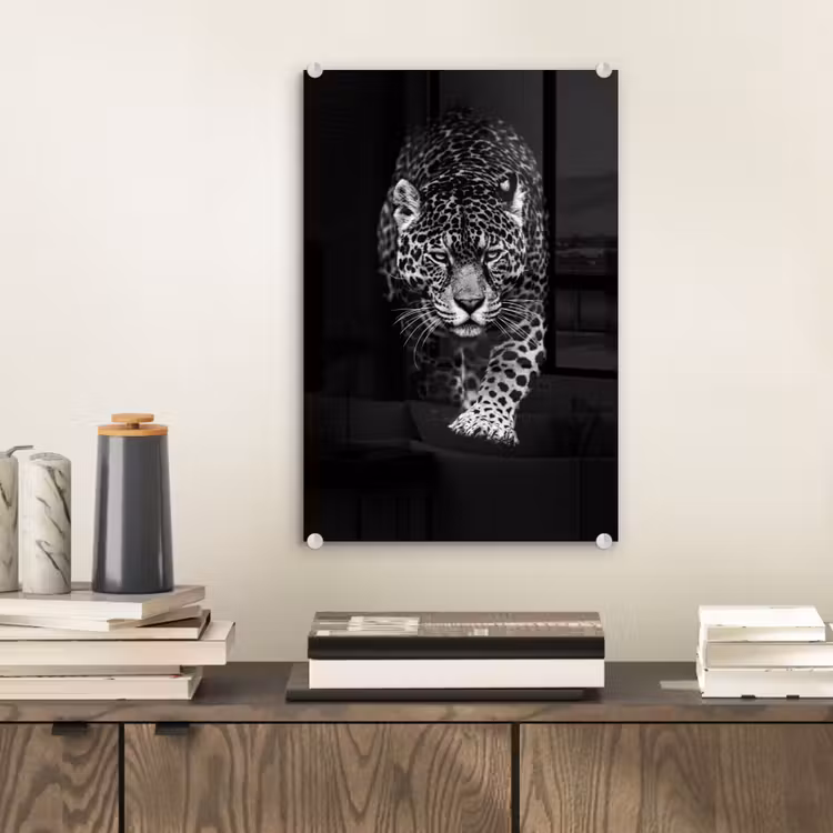 Glas schilderij - Dieren - Zwart - Luipaard - Wit - Wild — 2