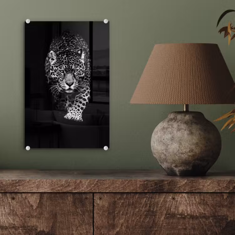 Glas schilderij - Dieren - Zwart - Luipaard - Wit - Wild — 4
