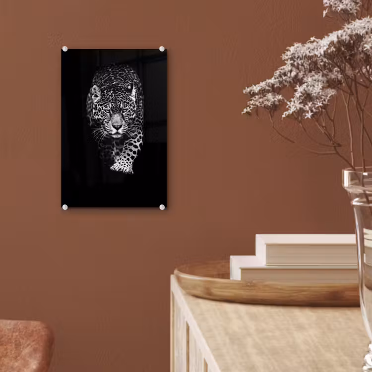 Glas schilderij - Dieren - Zwart - Luipaard - Wit - Wild — 6