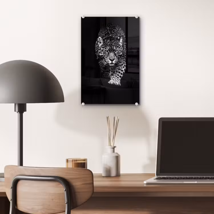 Glas schilderij - Dieren - Zwart - Luipaard - Wit - Wild — 7