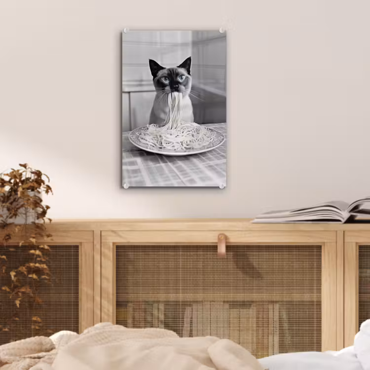 Glas schilderij - Kat - Siamees - Zwart Wit - Schattig - Dieren — 5
