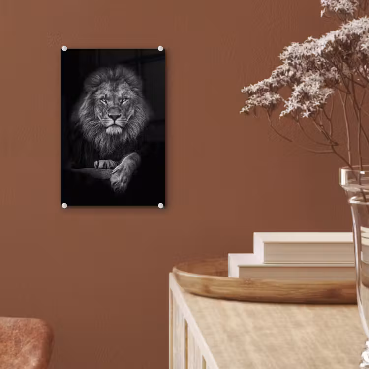 Glas schilderij - Leeuw - Dieren - Zwart - Wit — 6