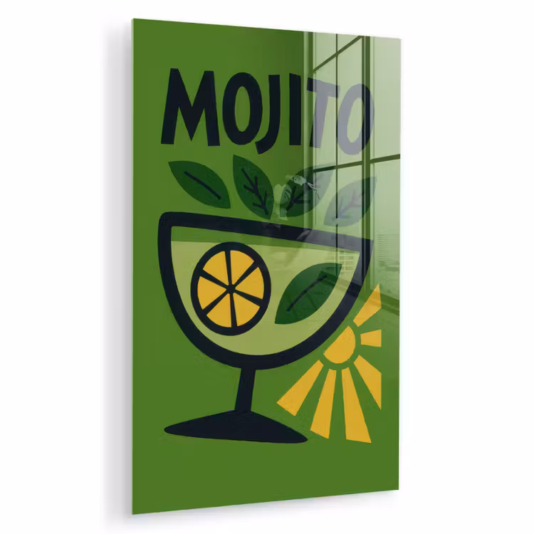 Glas schilderij - Mojito - Cocktail - Citroen - Groen — 1